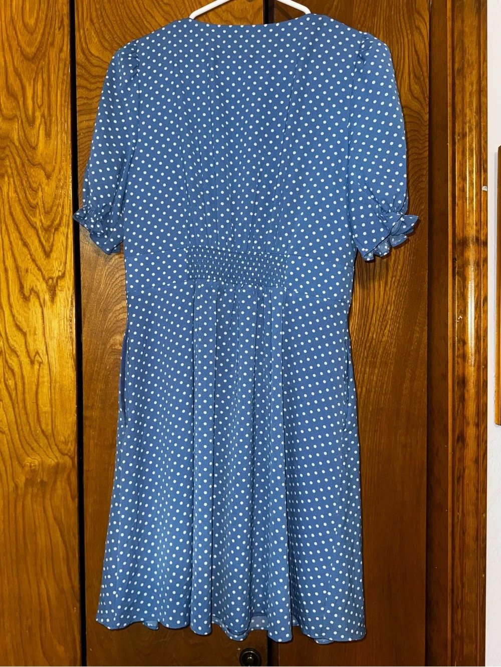 kate spade Blue Polka Dot V-Neck Puff Sleeve Dress